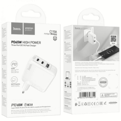 Адаптер 220v (1UCB/2Type-C) HOCO C115A PD65W+QC3.0