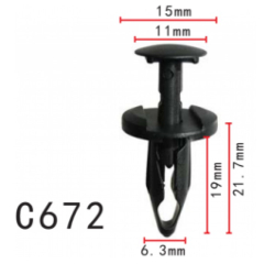 Кліпси C0672 розпірні GM, FIAT, CHRYSLER, DODGE, JEEP (21077123, 11820, K06509130AA) (уп.100шт)
