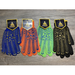 Перчатки х/б покриті ПВХ крапкою "Зірка" Помаранчеві Чорні (12шт)
