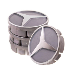 Ковпачки на титани "Mercedes" (60/55мм) сірі/хром. пластик об'ємний логотип (4шт) Ковпачки на титани "Mercedes" (60/55мм) сірі/хром. пластик об'ємний логотип (4шт)