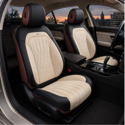 Чохли - Накидки сидіння Алькантара + Шкір. зам 3D "MODENA" Бежеві Elegant Передні - 700 234