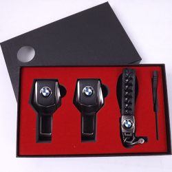 Подарунковий набір BMW 2в1 (фіксатор ременів, шкіряний брелок) №2 графіт