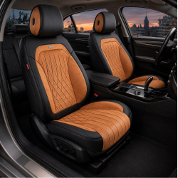 Чохли - Накидки сидіння Алькантара + Шкір. зам 3D "MODENA" Кавові Elegant Передні - 700 235