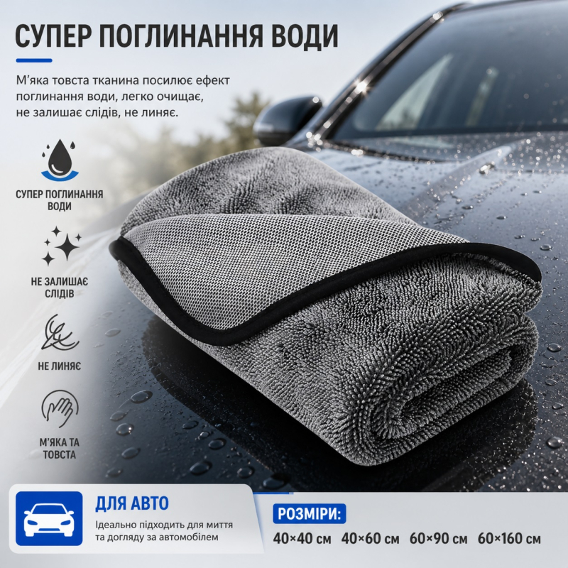 Рушник для сушіння авто 30х40 (600g/m2) "JYM" Сіра (чорний кант) Рушник для сушіння авто 30х40 (600g/m2) "JYM" Сіра (чорний кант)
