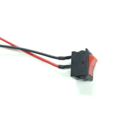 Клавіша №107 червона прямокутна 2кт. 2полож. On\Off 12V + дроти 15см